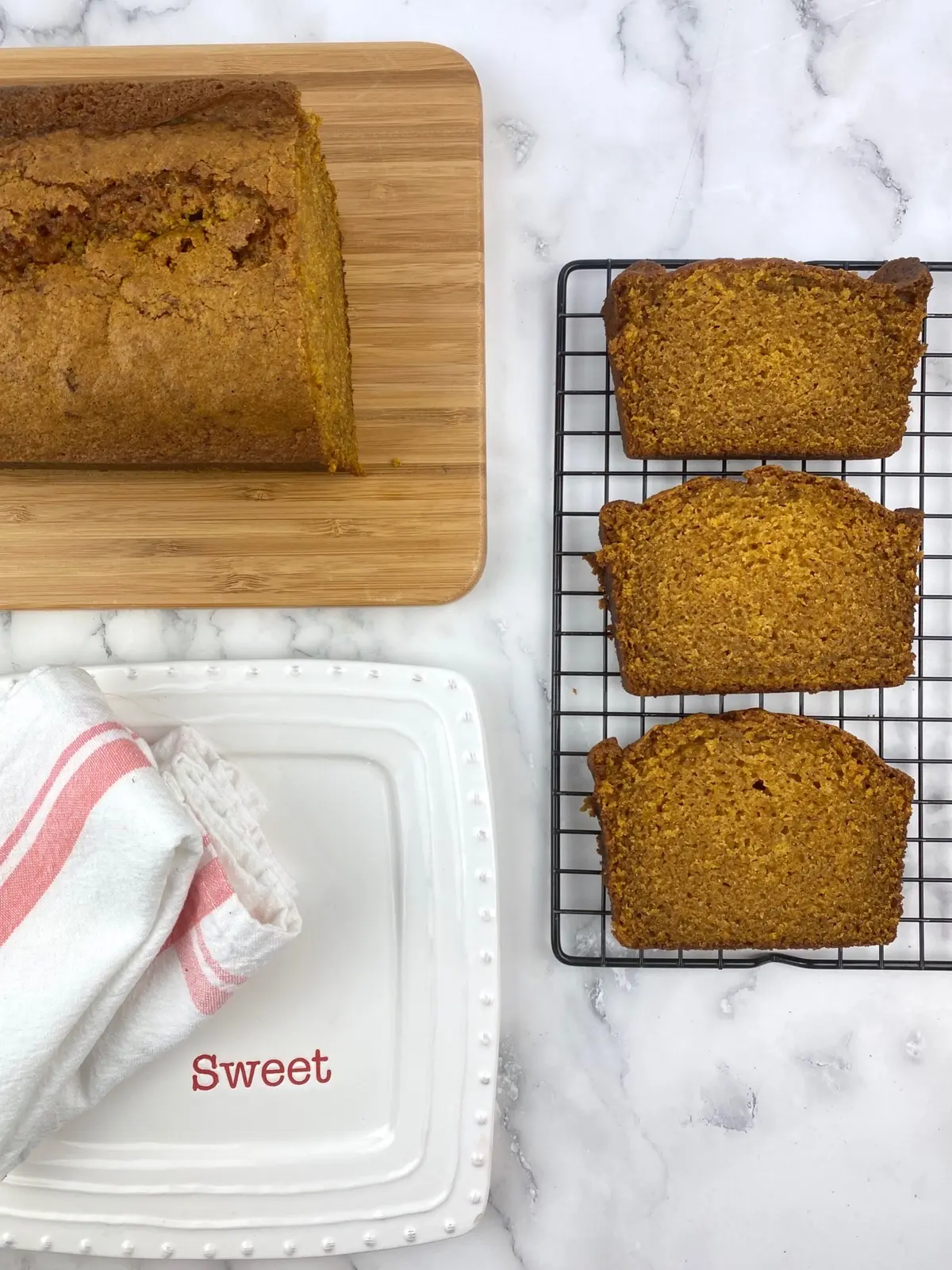 Pumpkin bread loaves ready to slice